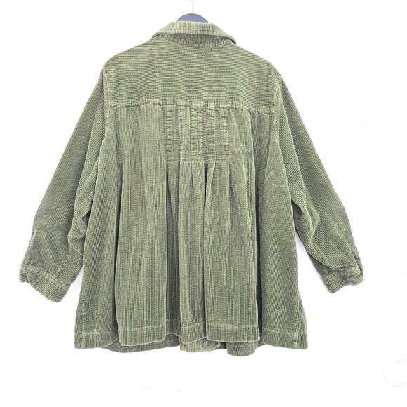 VTG Main Street Blues Olive Green Corduroy Shacket Core Button Front Chore Women - Picture 4 of 6
